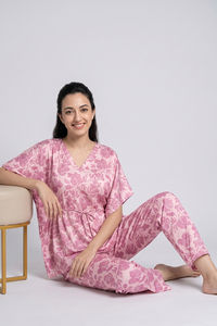 Zivame Satin Kaftan Loungewear Set - Ballet Slipper — thumbnail 2